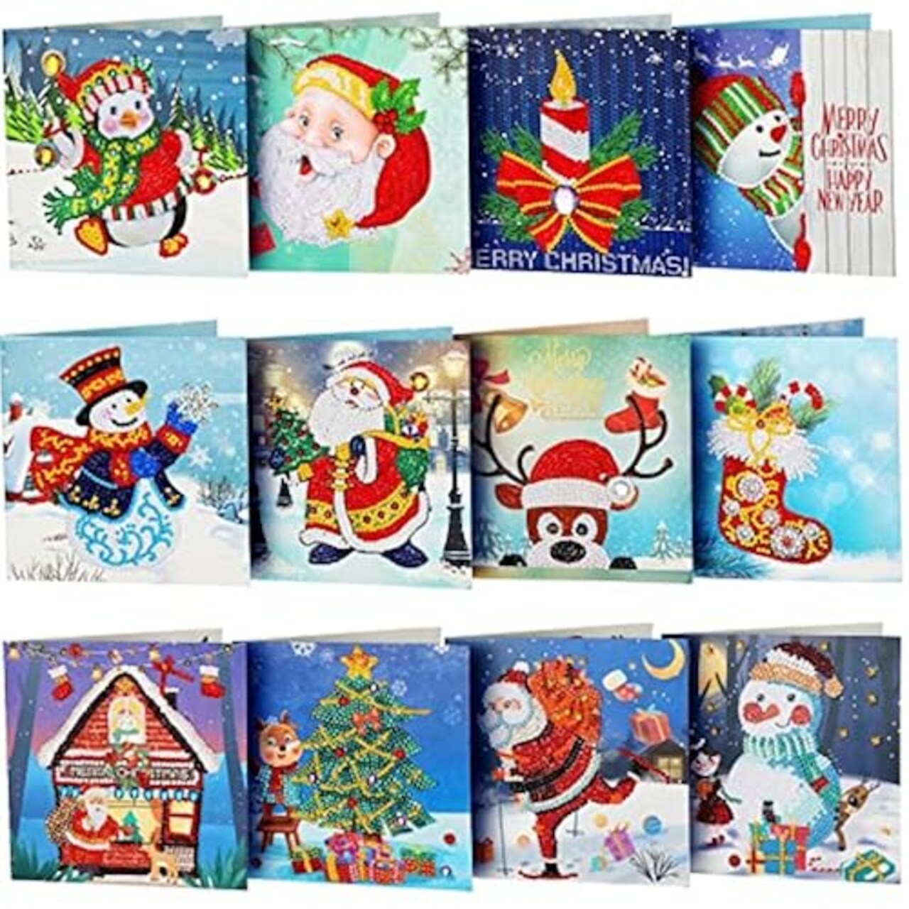 24 Pieces Diamond Painting Christmas Cards 5d DIY Christmas Greeting Cards Christmas Diamond Painting Kits Diamond Art Christmas Cards for Craft Friends Adults Holiday Card Making, 12 Styles